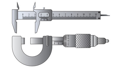 Screw Gauge and Caliper. Caliper and Screw Gauge Measuring tool designed for high precision measurements of dimensions. Universal Precision measuring tools. A micrometer Caliper and Screw Gauge.