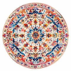 Watercolor painting of a circular rug with intricate patterns and vibrant colors, adding warmth to a cozy living, on isolated white background, Generative AI
