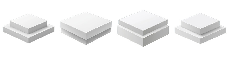 Fototapeta premium Set of White Square Podium isolated on transparent png background collection set . Generative ai