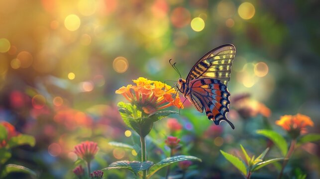 Radiant Butterfly: A Moment of Beauty Amidst Blossoming Flora