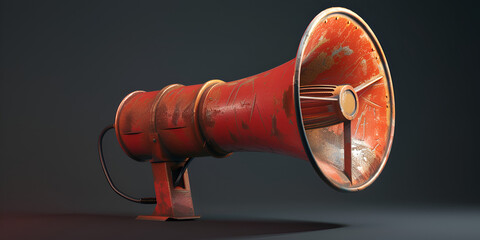 Megaphone with black background, Red Trumpet Announcement Message Horn Sign.