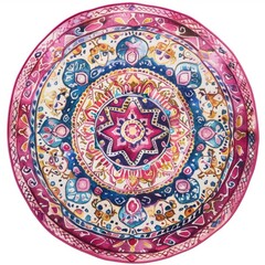Watercolor painting of a circular rug with intricate patterns and vibrant colors, adding warmth to a cozy living, on isolated white background, Generative AI