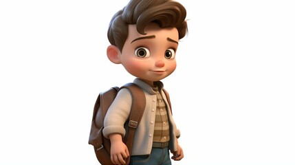 Detailed illustration of an active schoolboy with backpack, ready to learn in high resolution art, showing studious expression.