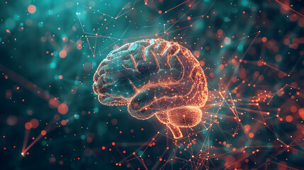 human brain in flat style design. Artificial Intelligence. AI. Creative thinking. Brian technology. Vector illustration. The artificial intelligence brain is integrated onto a circuit board and binary
