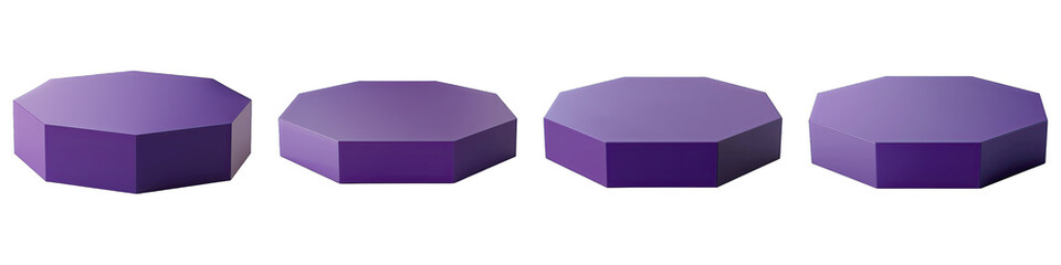 Set of Violet Hexagon Podium isolated on transparent png background collection set . Generative ai