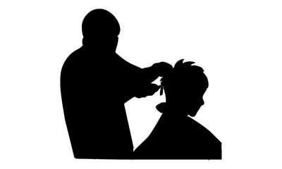 silhouette of Professional barber making haircut to a client in barbershop