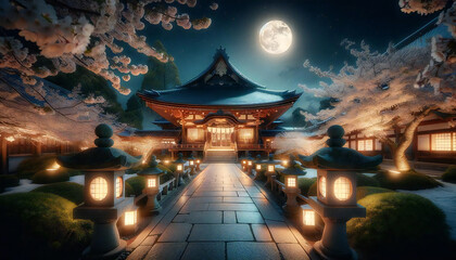 Fototapeta premium ライトアップされたお寺