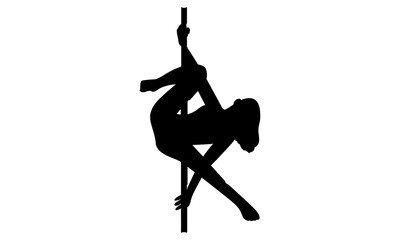 silhouette of Woman pole dancer dancing poses on pole