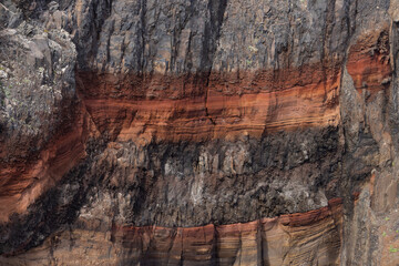 red lines inside the cliffs in madeira