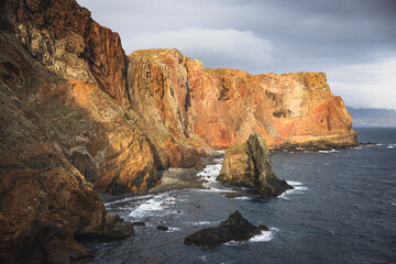 red lines inside the cliffs in madeira