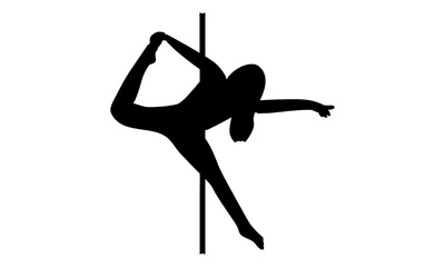 silhouette of Woman pole dancer dancing poses on pole
