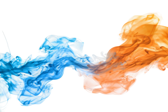 Blue and orange smoke isolated on white background