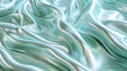Obraz premium Mint 3d render of dark and mint silk displaying white iridescent holographic foil in style of mint abstract background