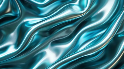 Fototapeta premium Turquoise 3d render of dark and turquoise silk displaying white iridescent holographic foil in style of turquoise abstract background