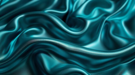 Obraz premium Turquoise 3d render of dark and turquoise silk displaying white iridescent holographic foil in style of turquoise abstract background