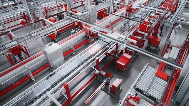 Illustration of Developing interconnected, flexible manufacturing systems that can adapt to changing production demands in real-time. Ai Generate.