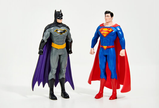 Superman and Batman cartoon characters in studio