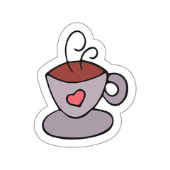 A sticker with a picture of a coffee cup on a white background.
