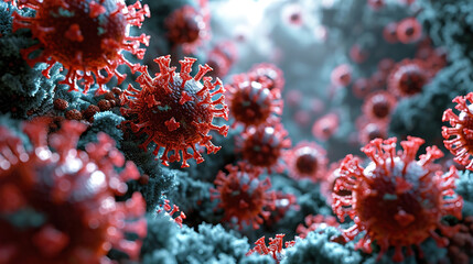 Microscopic View Of Virus Cells On Bokeh Blur Background