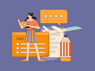 Flat vector illustration of business people operating work scene
