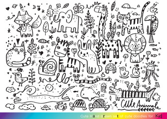 Cute animal hand drawn Doodle Vector