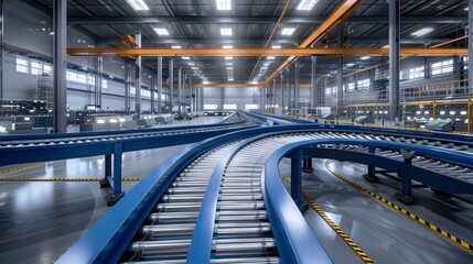 Fototapeta premium An automated conveyor belt system snakes 