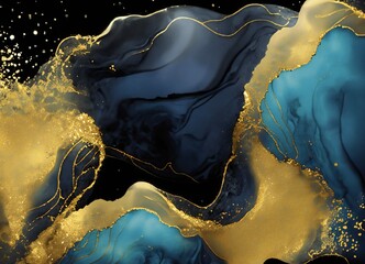 Abstract Alcohol Ink Art - Cosmic Waves, Golden Waves,Pink,Blue