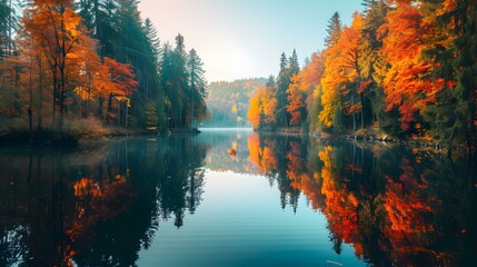 Obraz premium serene lake view autumn pic