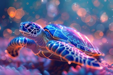 turtle with neon effect
