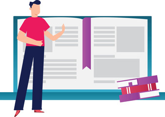 A boy is telling about online blog.