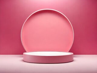 Pink ball and Advertising Stage with pink  background Generative Ai 