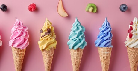 All kinds of colorful ice cream, ice cream textures, food photography, cold drink concepts