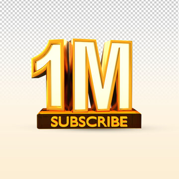 Golden 1M isolated on PNG background. 1M 3d. Thank you for 1Million Subscribers 3D gold. 3D rendering