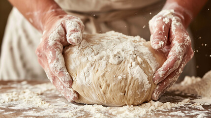 kneading dough on the table