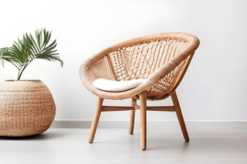 Relaxation Bamboo Chair With White Background generative Ai 