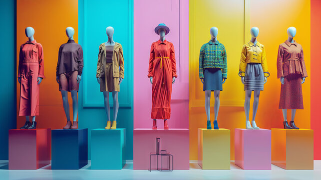 Fashion lifestyle concept with mannequins providing space for promotional advertisements on sales and podiums