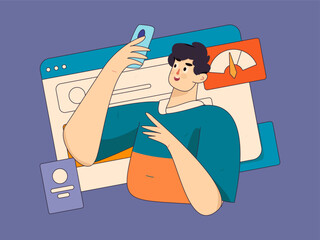 Flat vector illustration of business people operating work scene
