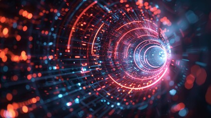 Obraz premium Abstract digital spiral with futuristic lights and data flow, representing technology and innovation