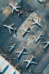 Airport tarmac showcasing parked airplanes and ground operations