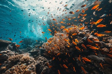 beautiful Coral Reef underwater with fish, underwater travel , underwater world