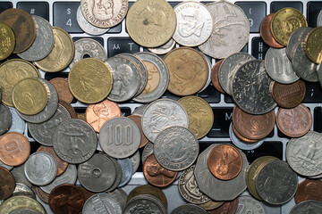 View of the various coins on the labtop