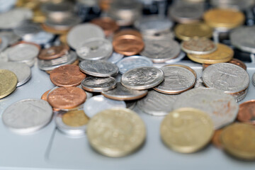 View of the various coins on the labtop