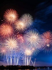 Naklejka premium fireworks by the river , fireworks in new year celebration