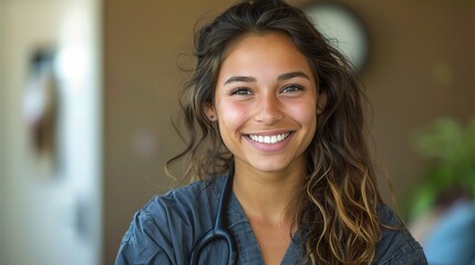 Fototapeta premium Healthcare professional portrait of a female pediatrician with a cheerful expression