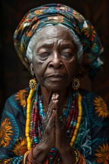 Fototapeta premium Elderly African American woman praying to the God