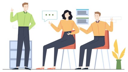 employees interaction in office. meeting illustration in office. business animation video