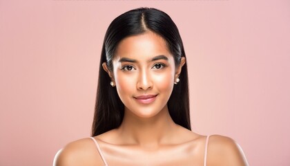 Asian woman with no makeup & clear skin; beauty campaign