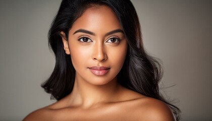 Fototapeta premium Asian woman with no makeup & clear skin; beauty campaign