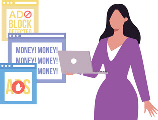 The female is working on laptop.