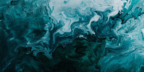 A painting of a blue ocean with a green swirl